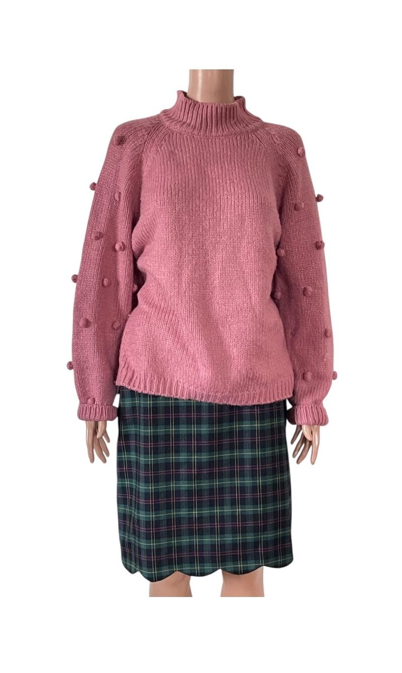 CeCe Pink Mock Neck Pom Pom Sleeve Sweater Size Large